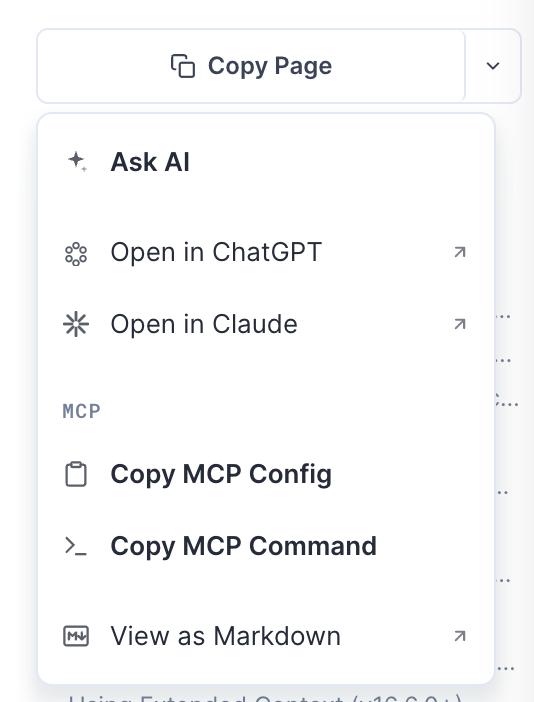 A detail page with the Copy page widget and Table of Contents in the right sidebar
