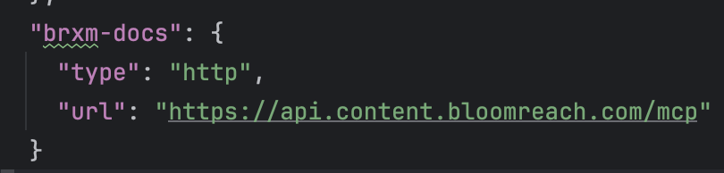 Claude Code's MCP server config entry pointing at the production endpoint