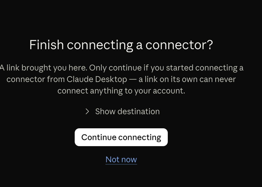 Browser consent page asking you to finish connecting the Claude Desktop connector